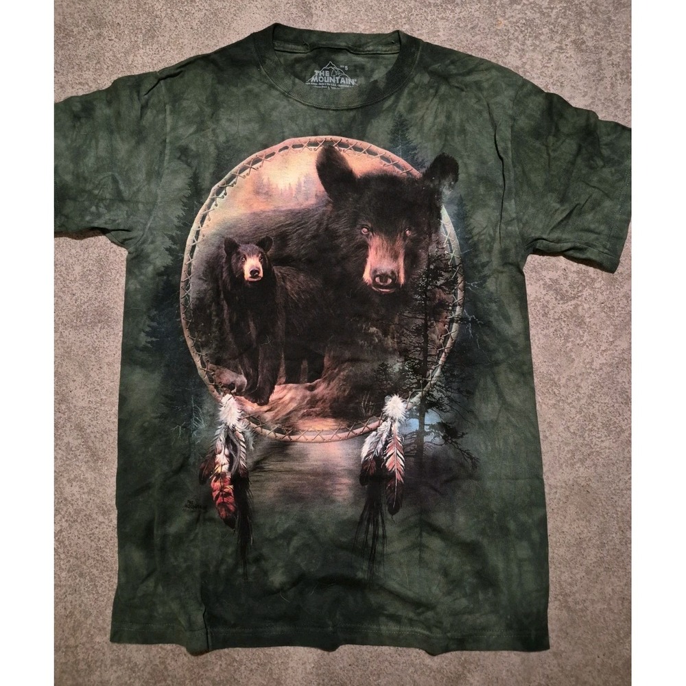 The Mountain Sz S 2 Bears Dreamcatcher Green Tie Dye  T-Shirt Carol Cavalaris